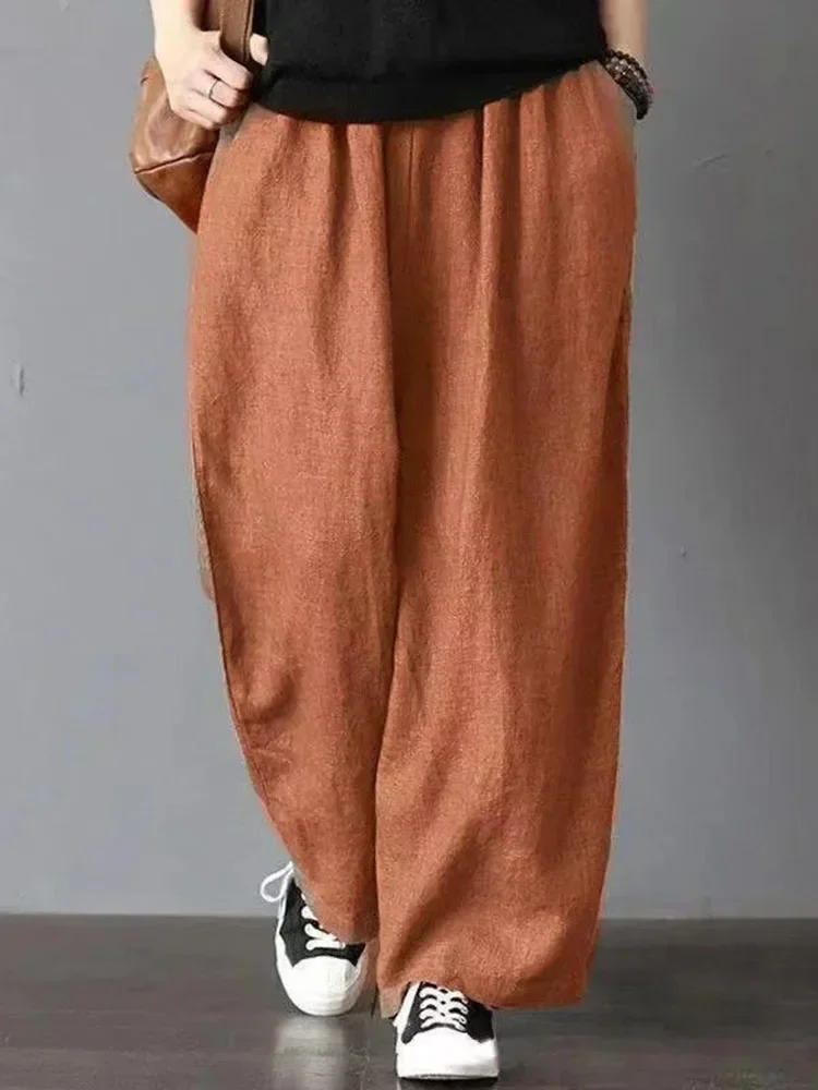 대형 7xl 캐주얼 코튼 린넨 블루머 바지 여성 헐렁한 빈티지 하렘 바지 엄마의 새로운 패션 하이 웨스트 여름 스웨트 팬