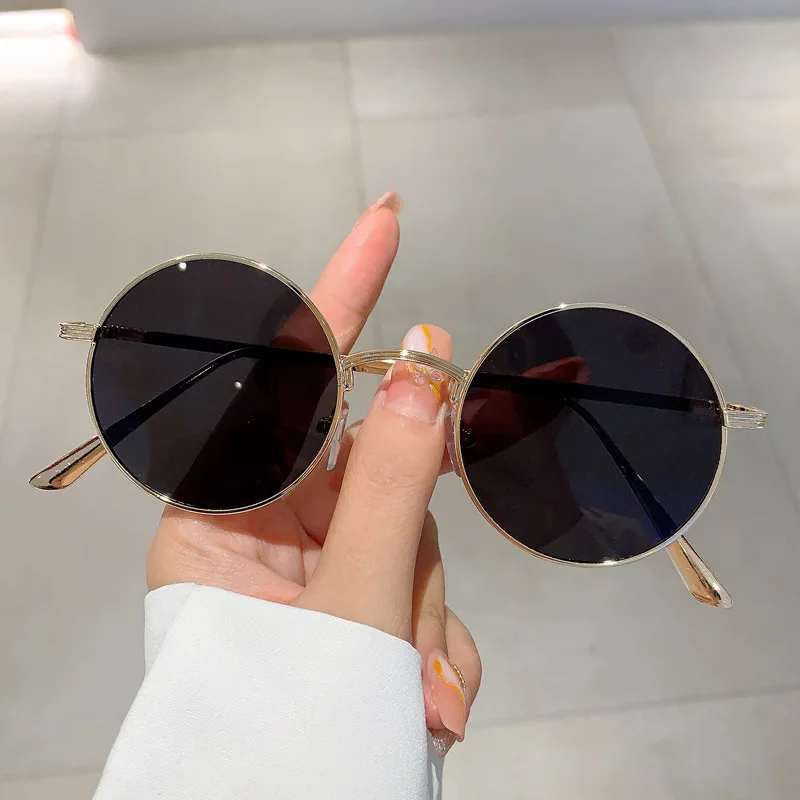 New Gold Round Metal Frame Sunglasses Men Retro Summer Style