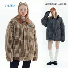 

CAIDA Lapel Check Padded Jacket 2021 Fashion New Autumn and Winter Men's and Women's New Retro Niche Thick Padded Jacket