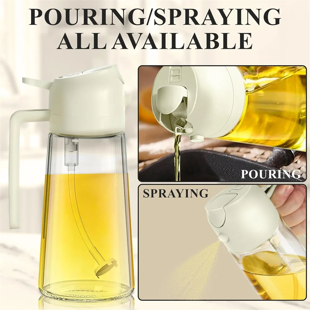 2 in 1 Oil Dispenser-Oil Sprayer,Oil Sprayer for Cooking,Food-grade 470ML Glass Oil Sprayer and Dispenser for Kitchen Cooking Kitchen