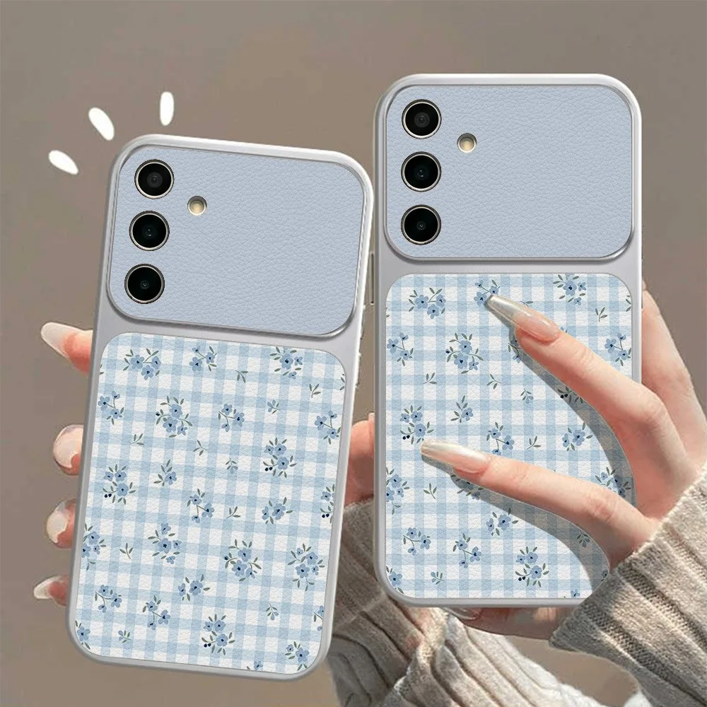Blue Plaid Floral TPU Phone Case Cover
