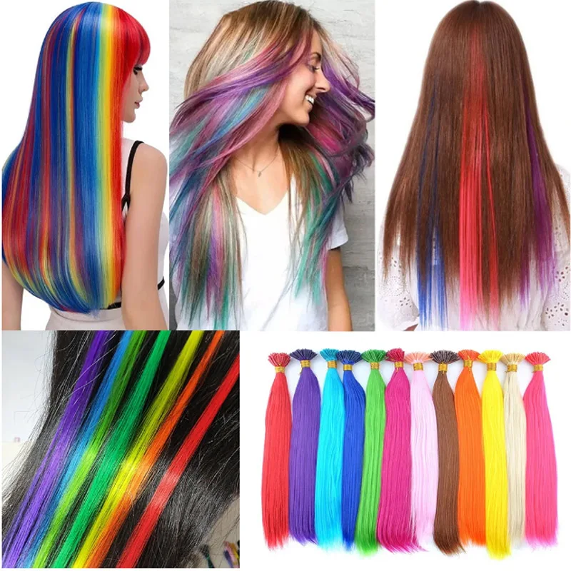 H&STAR 16Inch Synthetic 10pcs/pack Fake Hair Pieces Extensions Cord Rainbow  Hair Accessories For Wome festival