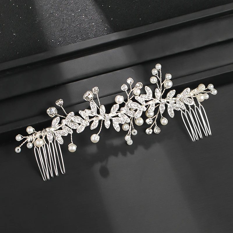 Wedding Pearl Leaf Crystal Hair Comb Hairpin Headband Tiara For