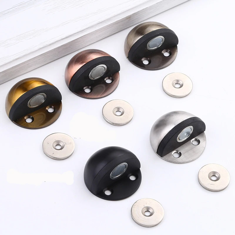 Stainless Steel Magnetic Door Stopper Punch-free Door Touch Magnetic Suction Rubber Semi-circle Anti-collision Stops