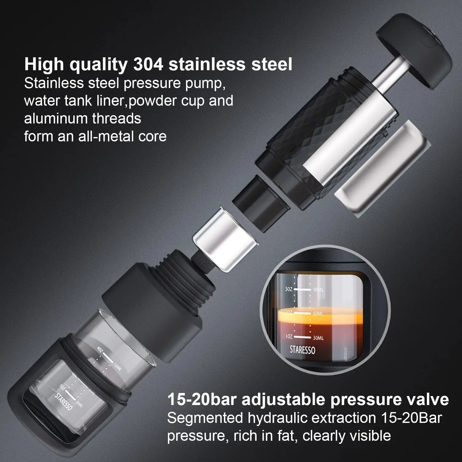 Classic Portable Espresso Maker, 2 in1 Travel Coffee Maker,Compatible Capsules and Ground Coffee,Manual Espresso Machin 3