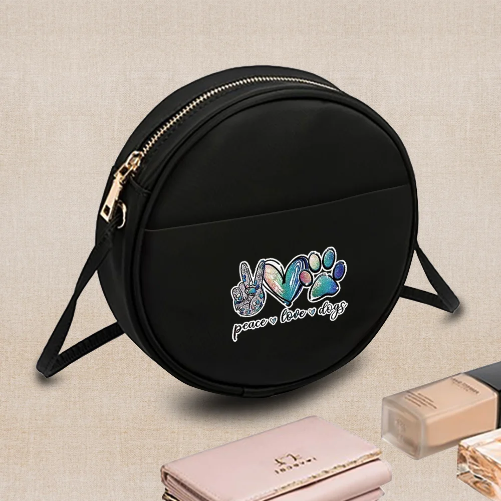 Circular Bag Woman Fashion Outdoor Travel Shoulder Crossbody Bags Footprints Print Handbag Shopping Coin Purse Round Key Case