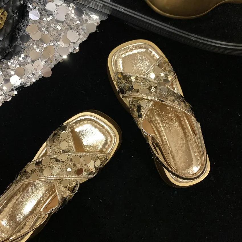 QUTAA Gold Silver Party Wedding Shoes For Women Wedge High Heels Prom Pumps Sexy Slingbacks Sandals Size 34-39