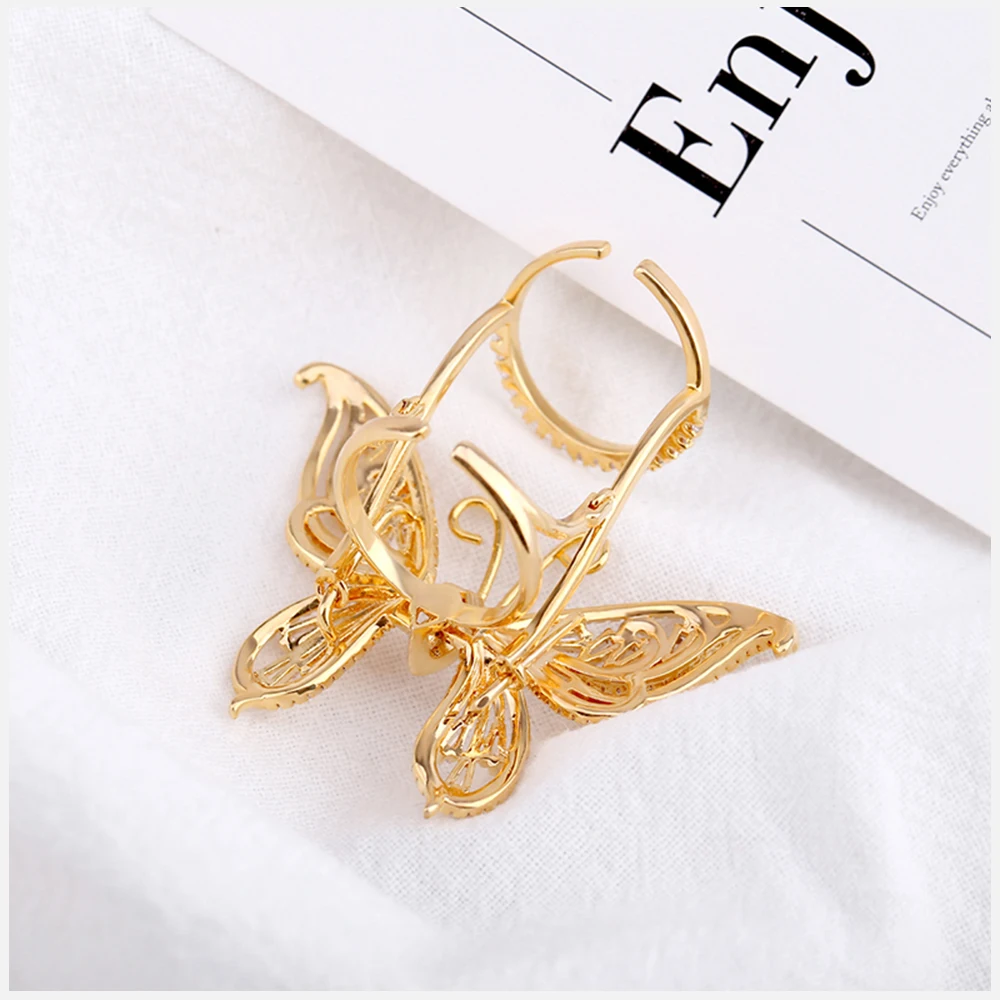 High Quality Luxury Movable Wings Butterfly Statement Women Ring Personalized Costume Jewery Finger Rings for Engagement Wedding