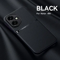 Premium Genuine Leather Texture Solid Color Magnetic Anti - Fingerprint Phone Case for Honor 400 Global (Black)