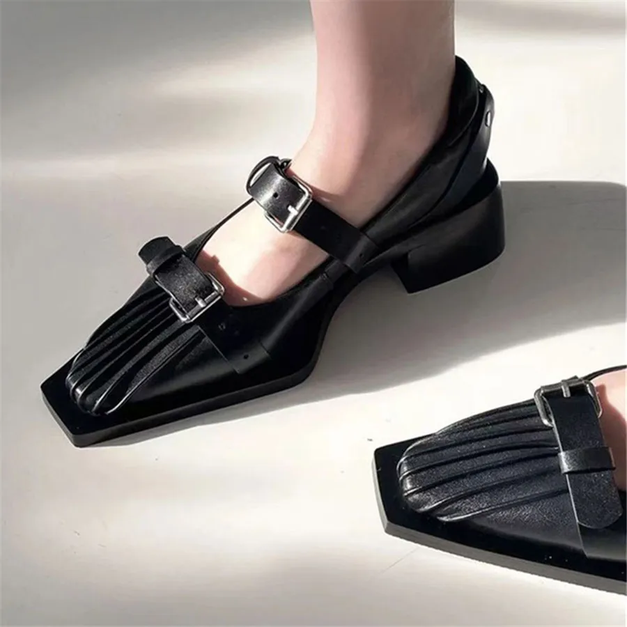 

Женские модельные туфли-лодочки с квадратным носком, черные дизайнерские классические туфли мэри джейн на массивном высоком каблуке, женская обувь с пряжкой, 2024