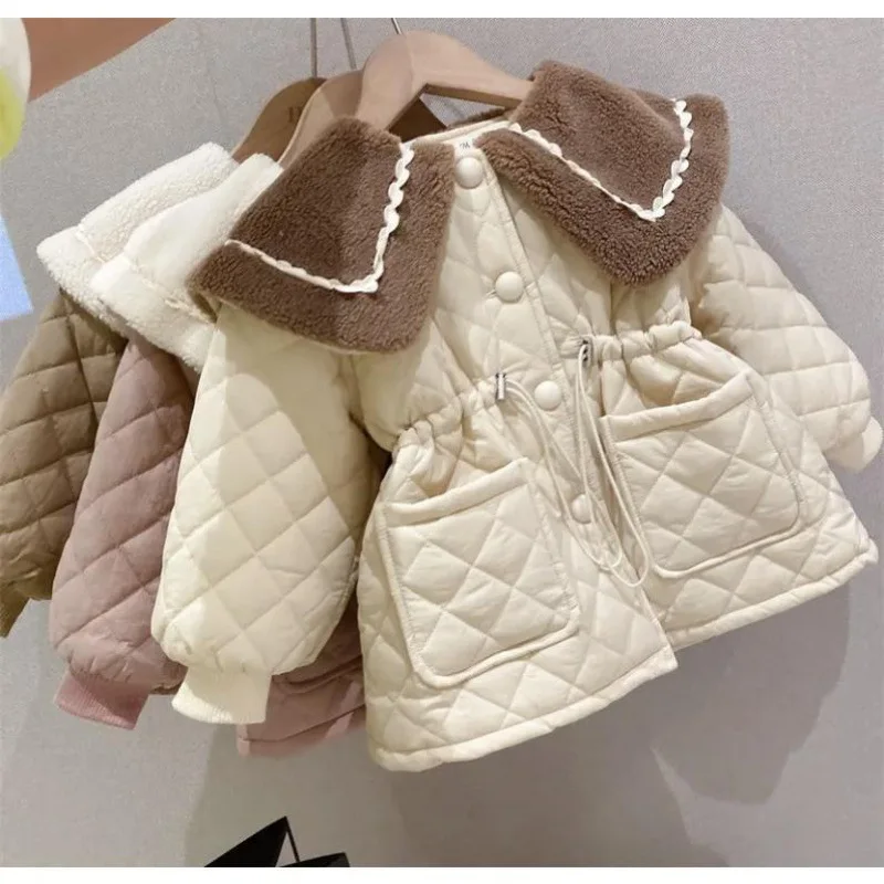 

MODX Winter Long Coats Big Fur Collar Cotton Padded Velvet Thick Warm Overcoats Kids Children Birthday Princess Coat Clothes