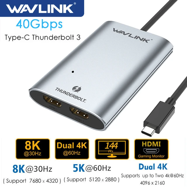 Wavlink USB-C to Dual 4k HDMI MST Adapter, Thunderbolt 3 Compatible, USB  Type C to HDMI Multi Monitor Converter(DP Alternate Mode Required)