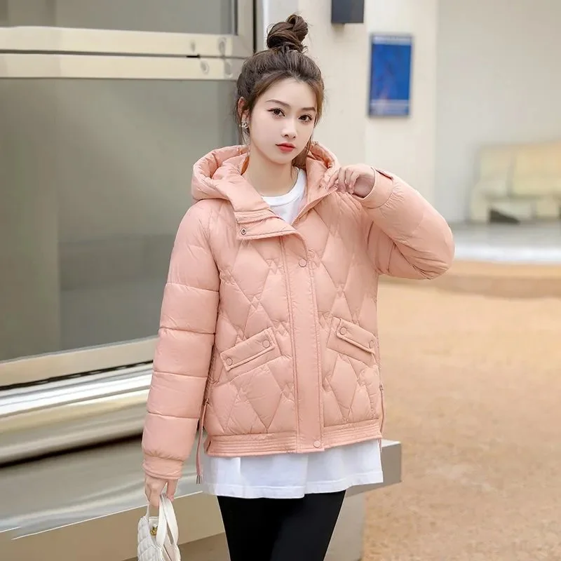 

Cotton-Padded Jacket Women's Parkas Autumn Winter 2023 New Korean Design Sense Down Coat Rhombic Outerwear Short Ladies Overcoat