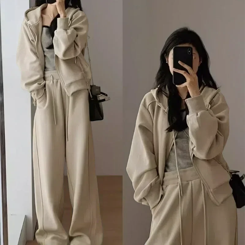 Automne décontracté sweats femmes ample à manches longues fermeture éclair sweats à capuche veste taille pantalon de sport 2 pièces ensemble survêtements 1 Automne décontracté sweats femmes ample à manches longues fermeture éclair sweats à capuche veste taille pantalon de sport 2 pièces ensemble survêtements 1