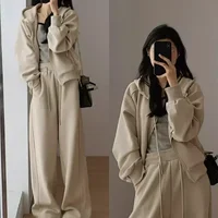 Automne décontracté sweats femmes ample à manches longues fermeture éclair sweats à capuche veste taille pantalon de sport 2 pièces ensemble survêtements 1