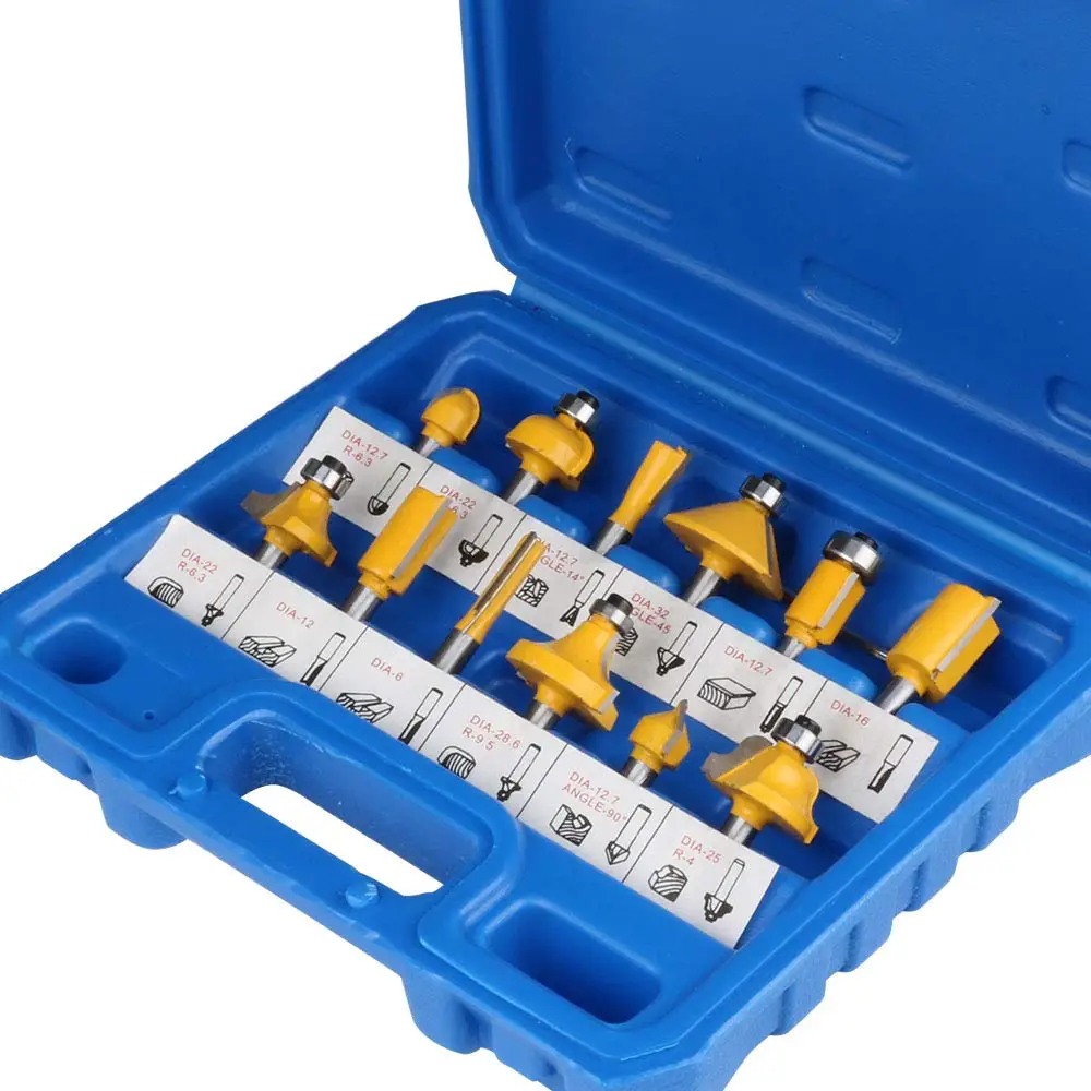 1/4 Inch Shanks Router Bit Set Shank Tungsten Carbide Bits for Woodworking 12 Pcs