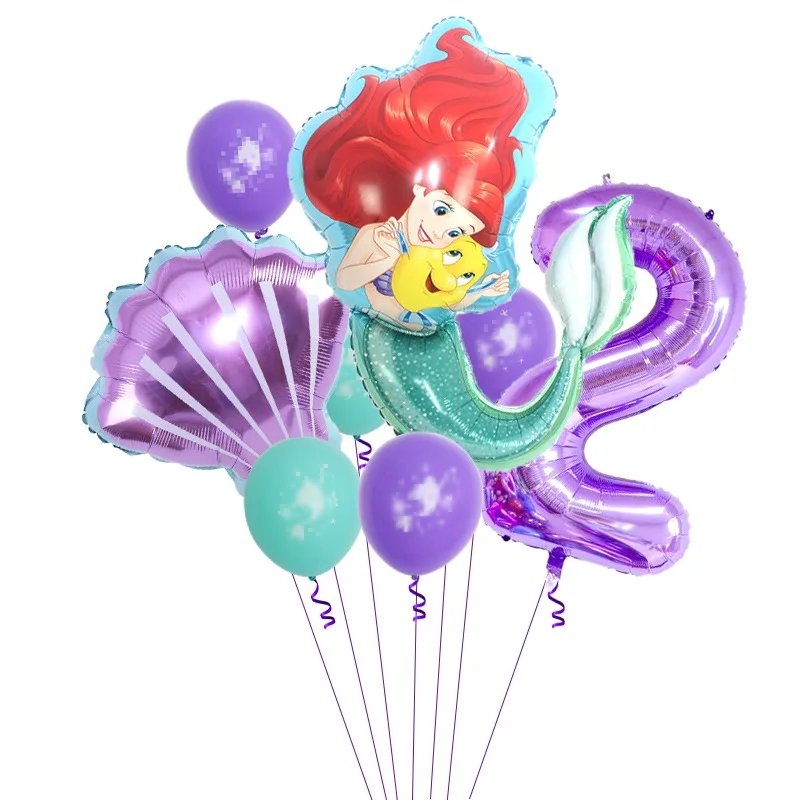 thumbnail image 1 of Kits de decoración de cumpleaños de La Sirenita de Disney, pancarta de fondo de feliz cumpleaños, vajilla, suministros de decoración para fiestas de niñas, regalos para niños, 1 of 5