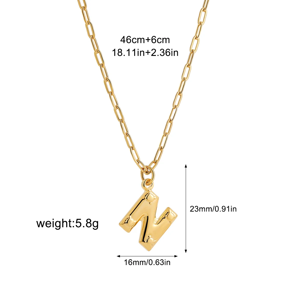 Stainless Steel Gold Plated Initial Letter Necklace Women Retro Waterproof A-Z Bubble Alphabet Choker Lightweight Jewelry Gifts