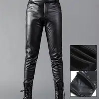 Men Sexy Pants Smooth Slim Fit Mid Waist Soft Faux Leather Pants Breathable Elastic Motocycle Streetwear Club Long Trousers 2
