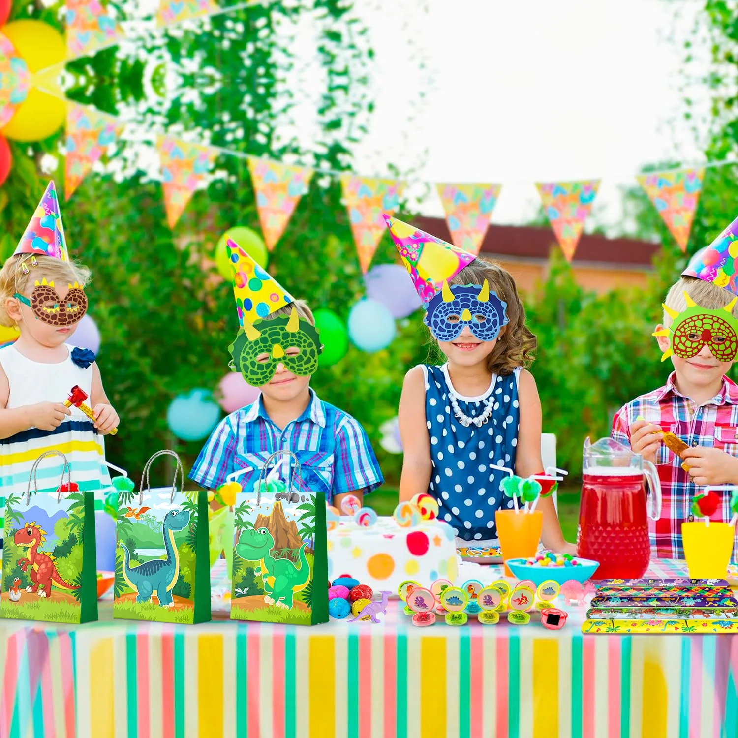 Dinosaur Party Favors for Kids, 96pcs All-in-One Dinosaur Birthday Party Favors Set - Bags Keychains Stampers Stickers Toys etc - Image 4