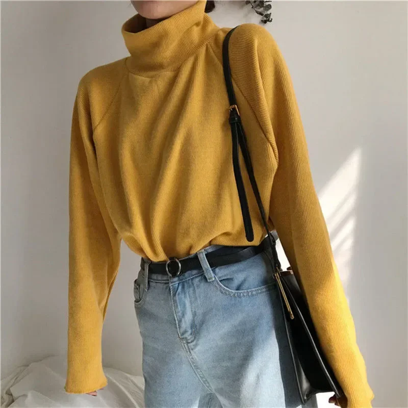 

Turtleneck Jumper Sweater Women Warm Thin Knit Loose White Pullover Knitted Basic Spring and Autumn Top Pulls свитер женский