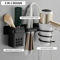 Hair Dryer Holder Hair Care & Styling Tool Organizer Aluminum Wall Mounted Hair Dryer Rack Rust Proof Bathroom Storage Basket 2