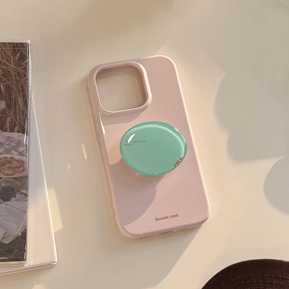 Chic Korean-Style Solid Color Soft Phone Case with Bracket – Shockproof Protective Cover