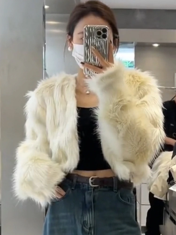 Fashion Imitation Fur Fox Jackets Cropped Coat Women's Clothies Fall/winter Loose Wool Cardigan Tops Outerwear Short Thick Warm