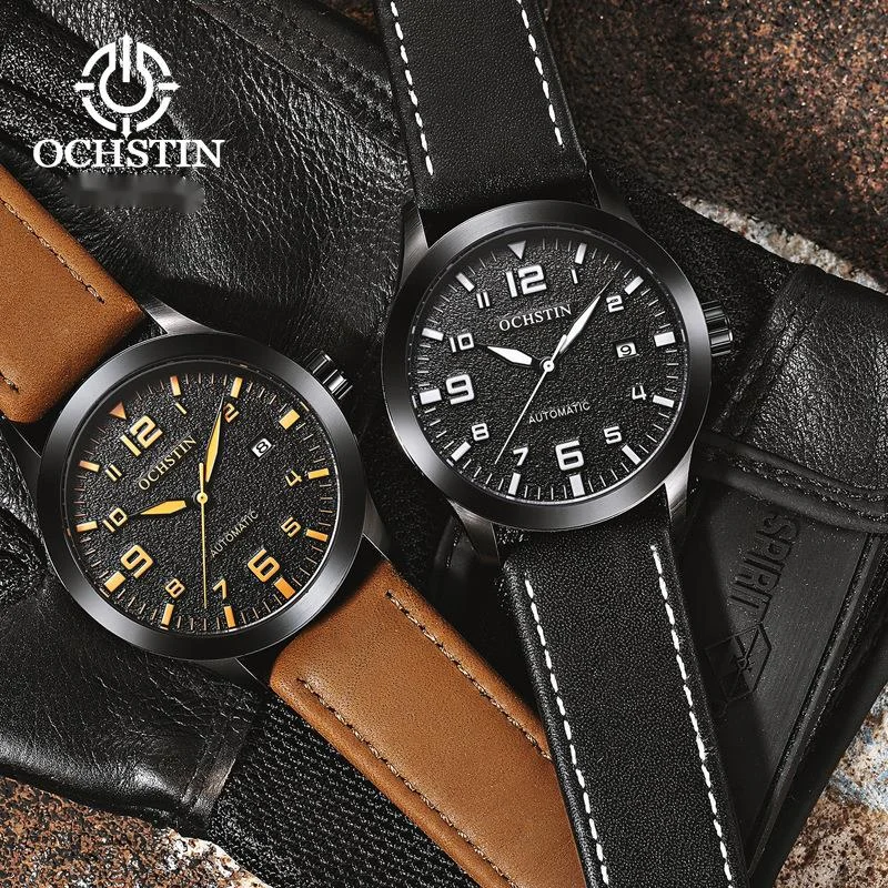 New Watch Authentic OCHSTIN Popular Vintage Leather Fully Automatic Mechanical Watch Trend Casual Business Watch Men's_voghion.com