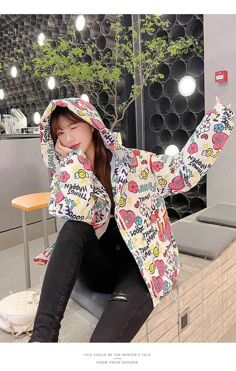Stylish Teen Girl Bubble Graffiti Winter Jacket - true deals club
