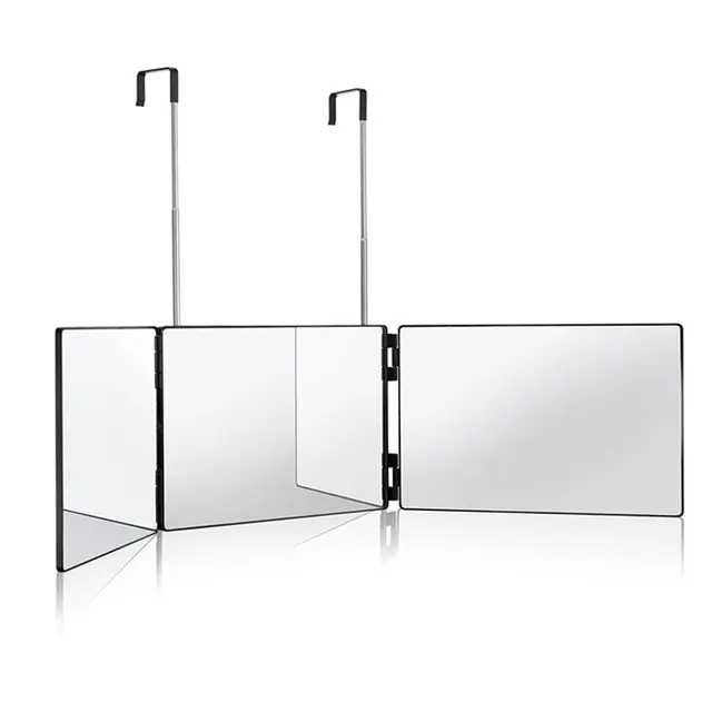 Miroir LED à trois volets Miroir de maquillage auto-coupe de cheveux avec lumière réglable en hauteur Miroir auto-coupe de cheveux à 3 voies Miroir à 3 voies en verre HD 1