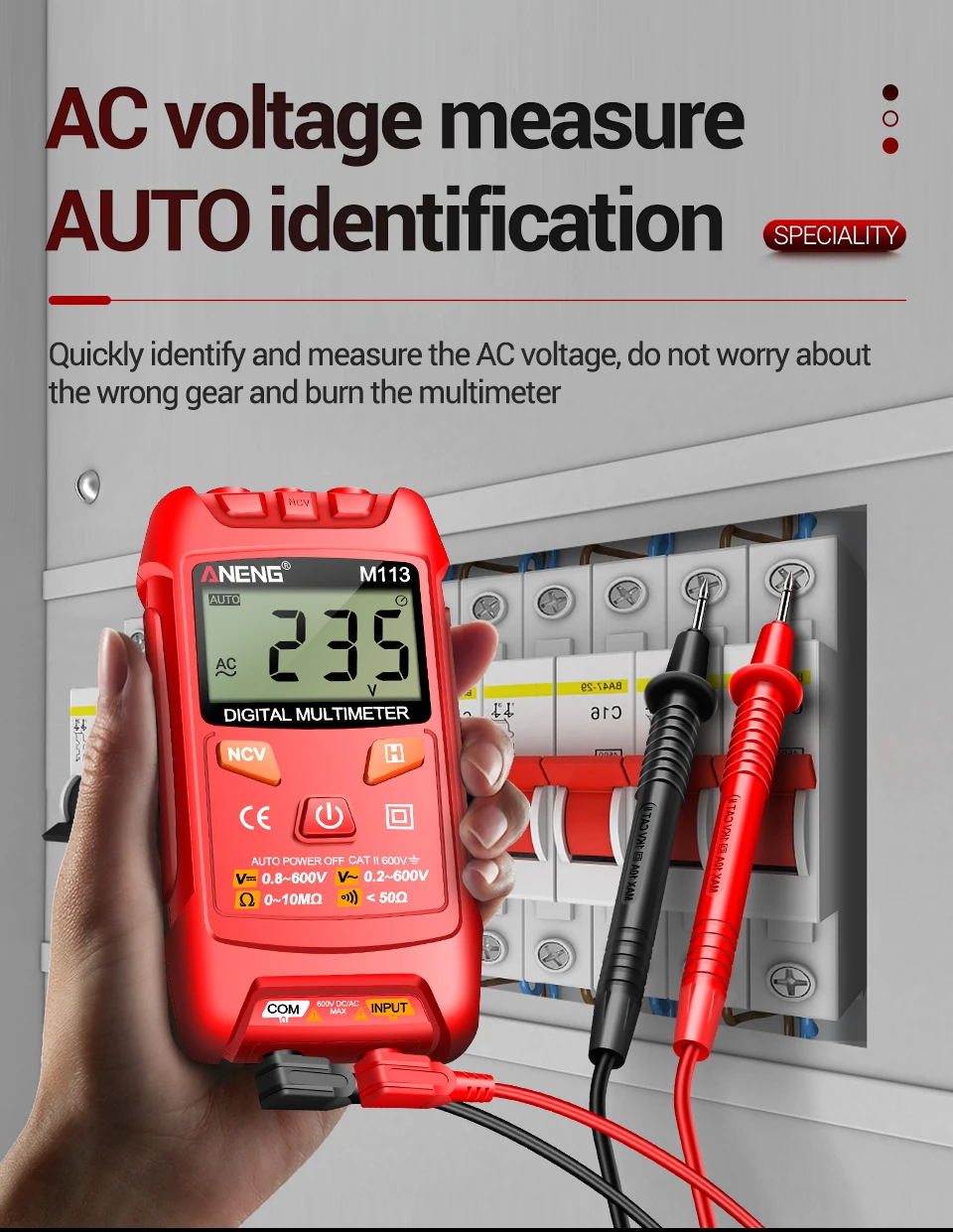 Description Picture 5 of itemANENG M113 Mini Digital Multimeter AC/DC Voltage Meter 1999 Counts Multimetro Ohm NCV Electricity Tools Measuring Instruments