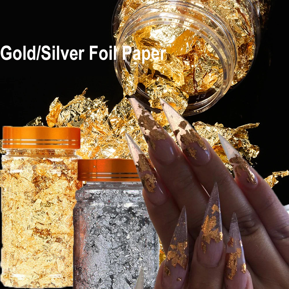 DIY Decorative Gold Foil Flakes Luxury Shiny Imitation Silver Leaf Flakes  For Nail Art Resin Jewelry - AliExpress