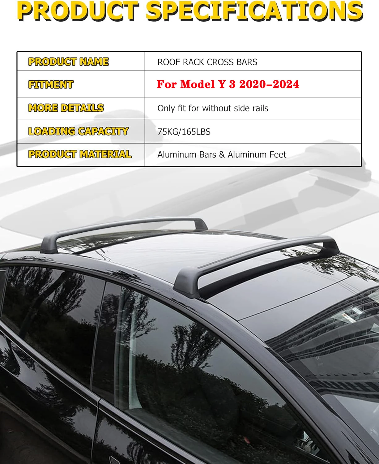 Lockable Roof Rack Cross Bars Fit For Tesla Model Y Juniper 2025 & Model Y-3 Highland-Cargo Crossbar
