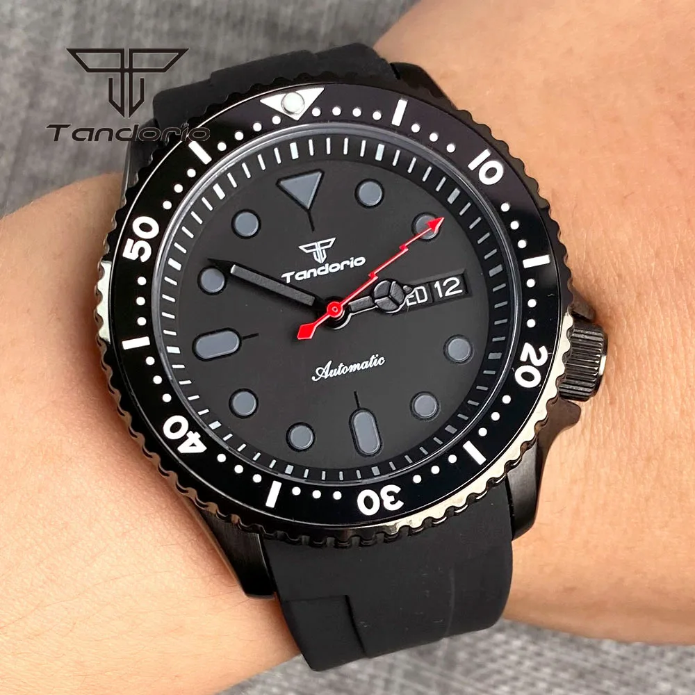 

Tandorio Black Pvd Case 41mm NH36A Date Week 200m Automatic Men's Dive Watch 3.8 Screw Crown Black Dial Sapphire Glass