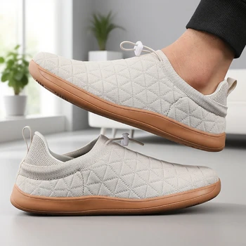 أحذية رياضية للمشي بسيطة للرجال، أحذية واسعة عند أصابع القدم حافي القدمين كاجوال واسعة من القماش الأسود المسطح، أحذية شبكية قابلة للتنفس 6