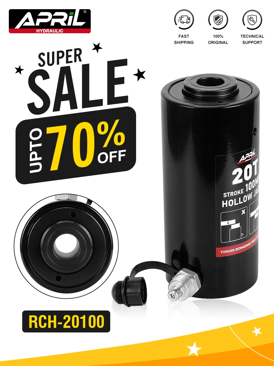Hollow Hydraulic Cylinder RCH-20100 Hydraulic Jack with Tonnage of 20T Work Travel of 100mm