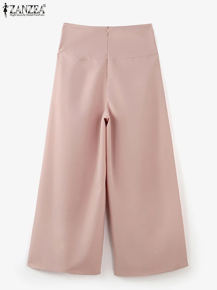 Polyester High Waisted Wide Leg Pants for Women