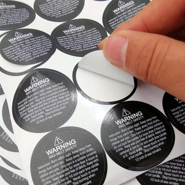 1.5 Inch Waterproof wax melting safety label stickes warning candle sticker Sheets round Candle Jar Container Labels white black 4