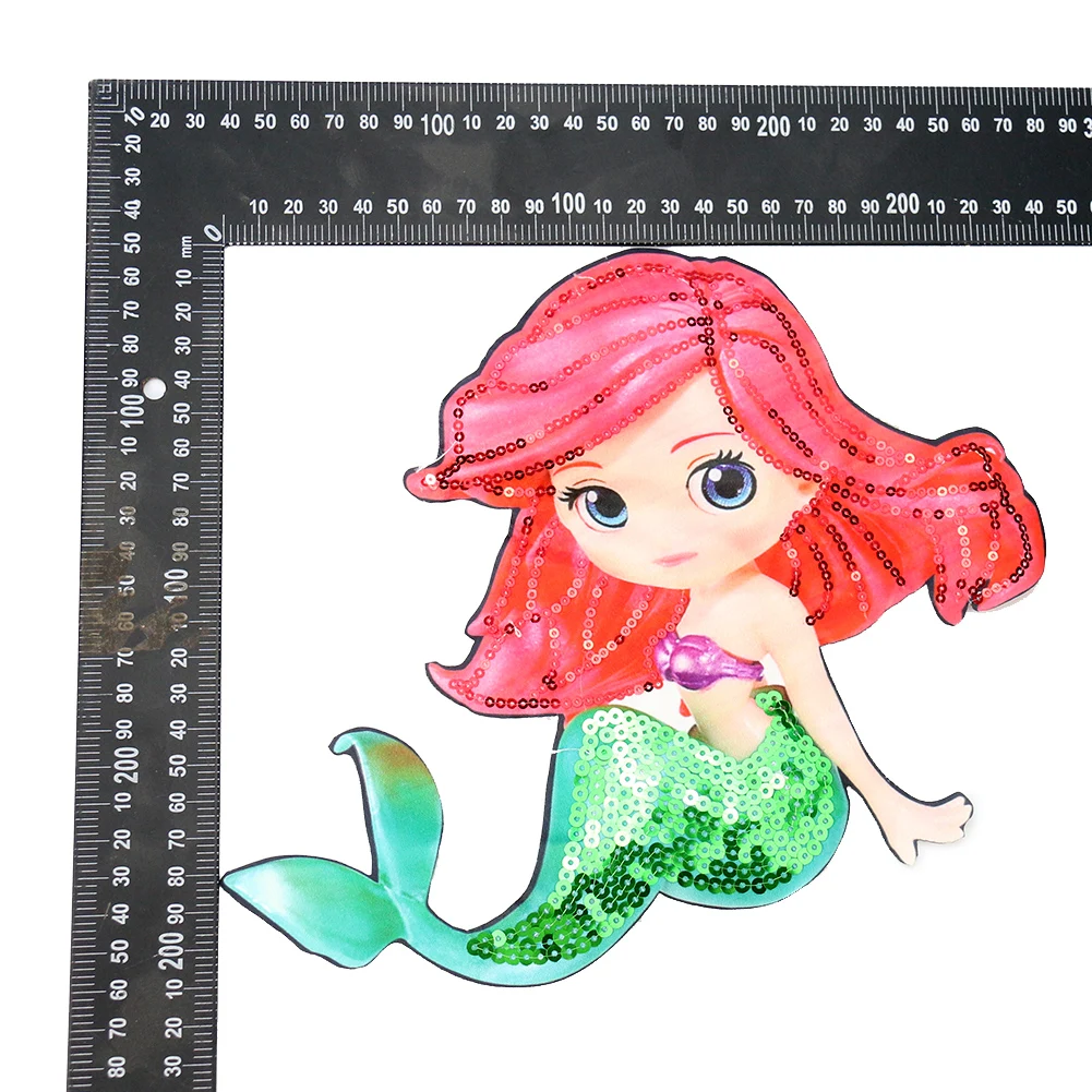 Kawaii Redhead Mermaid Princess Embroidery Sequins Appliques Girls