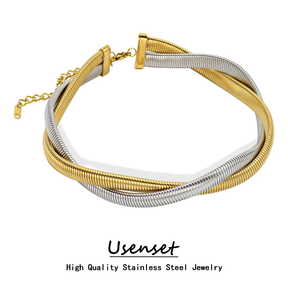 

USENSET Stylish Multi Layer 8mm 12mm Chain Stainless Steel Jewelry Set Premium Twisted Gold Silver Punk Accessories Waterproof