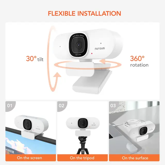 NUROUM US Free Shipping Webcam 2K Full Hd 30fps with Microphone USB Video Conference Meetting For Laptop Computer Mac PC