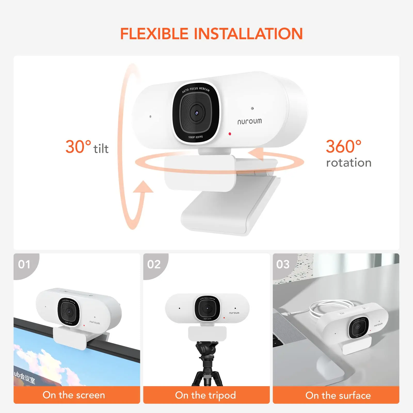NUROUM V15-AF  2K Full HD Webcam with AI Noise Suppression Microphone Camera Plug-and-Play For Computer Laptop 6