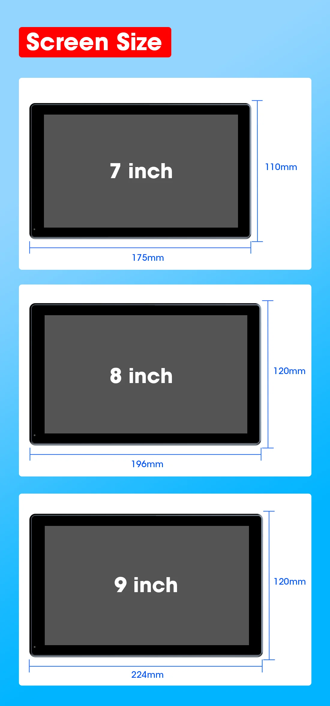 7/8/9 بوصة دعم التوجيه والصورة راديو مرآة السيارة اللاسلكي Carplay أندرويد السيارات الوسائط المتعددة مشغل فيديو شاشة عالمية
