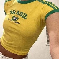 Womens Aesthetic BRASIL Letter Print T-Shirt and Shorts Suit, Vintage Grunge  Short Sleeve Baby Tees, Summer Crop Top Y2k Clothe - Image 2