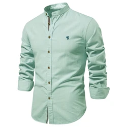 Premium 100% Cotton Men's Solid Color Long Sleeve Shirt - High - Quality Casual Spring Wear - EUR XS 50 - 60kg (LightGreen)