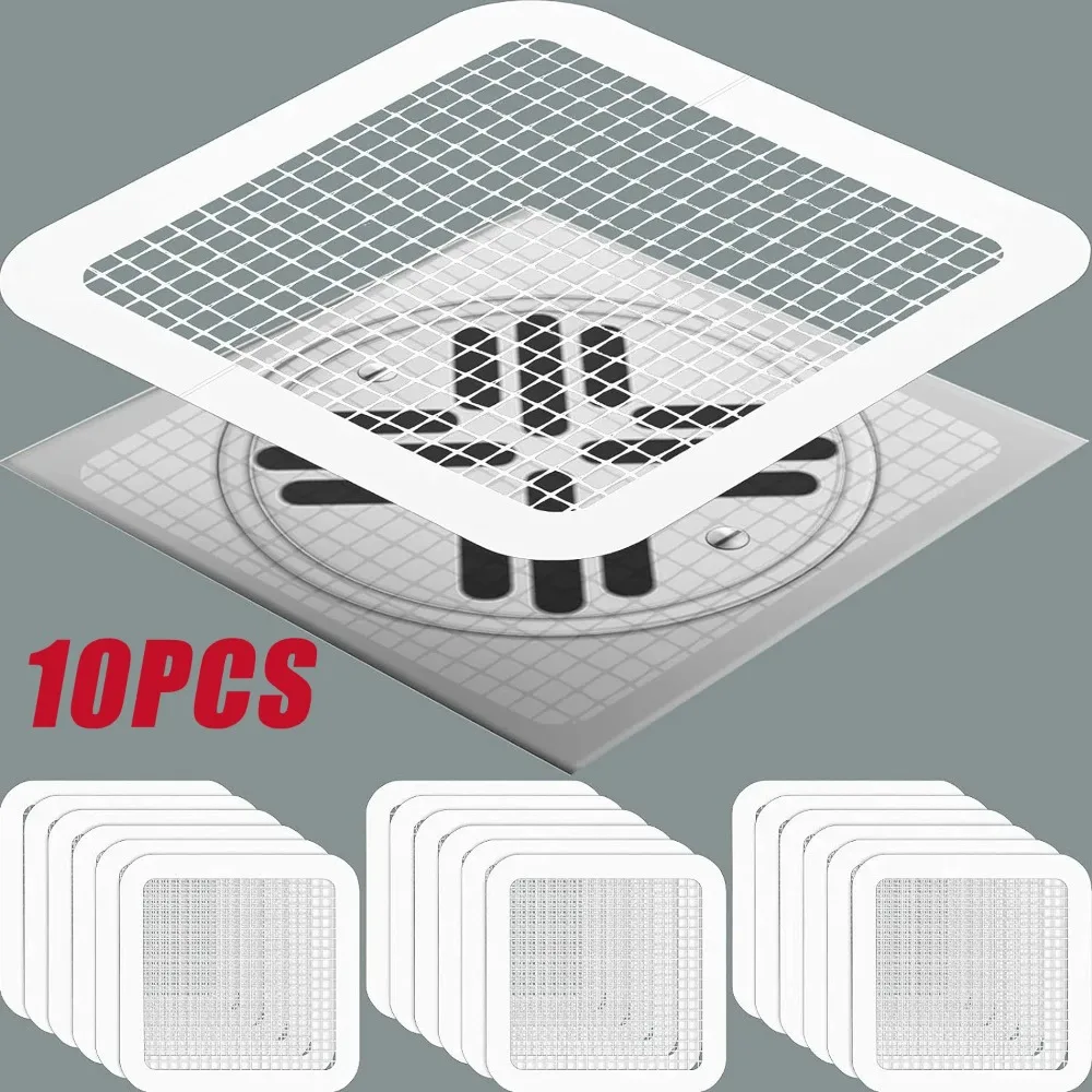 10pcs Disposable Shower Floor Drain Sticker Hair Catcher Drain Stopper Filter Cover Bathtubs Mesh Kitchen Bathroom Accessories