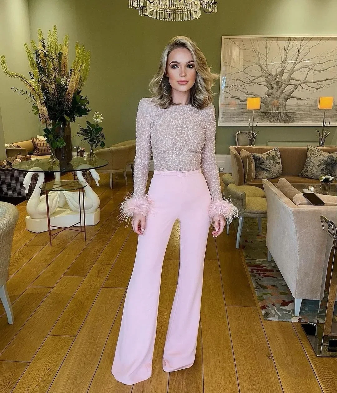Jumpsuits for Women 2023 Fashion Streetwear Feathers Sequins Splicing Long Sleeve Jumpsuit Chic Sexy Womens Jumpsuit