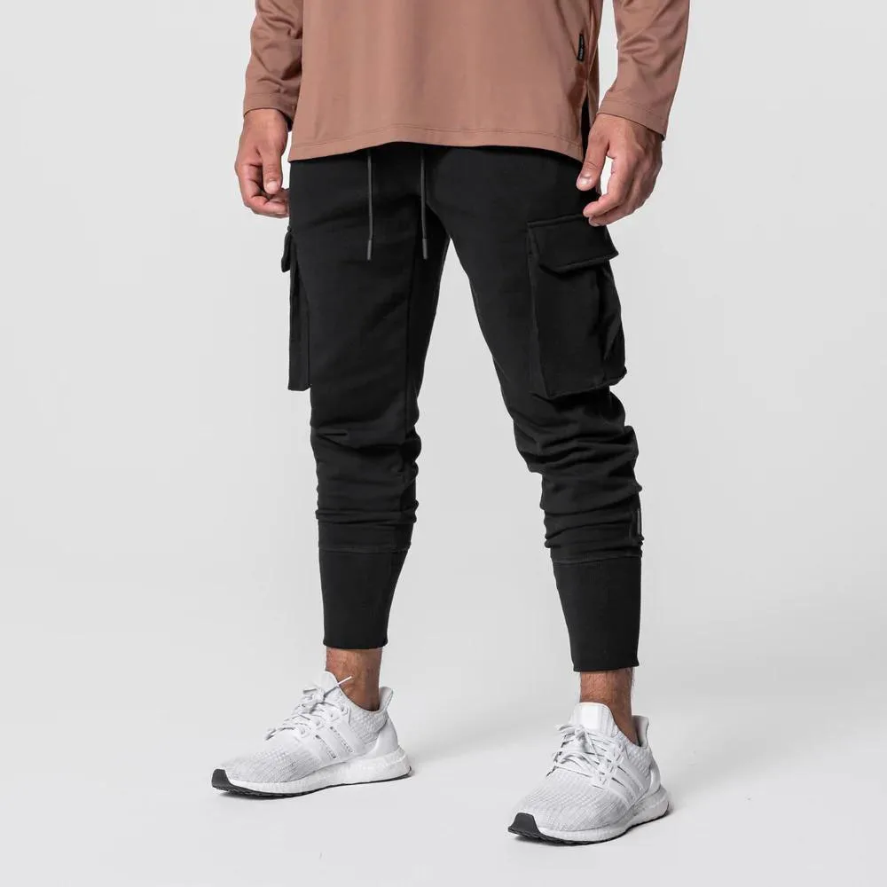 Multi pocket casual fitness pants with ankle straps sports zipper pockets joggers cargo pants women