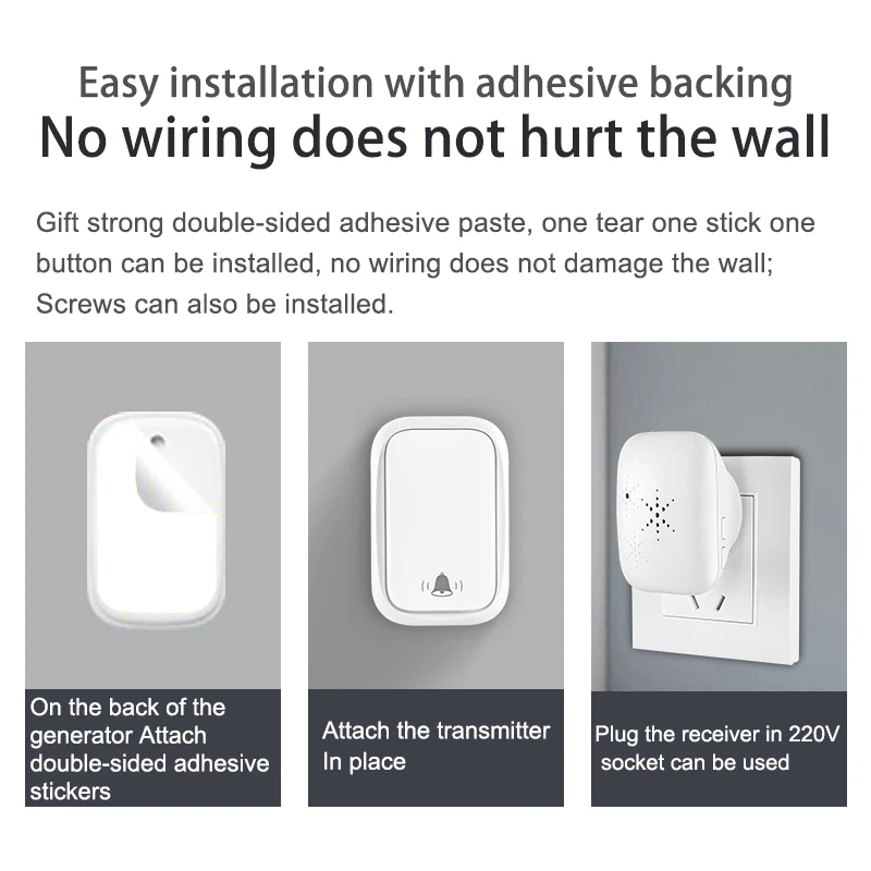 Self-Powered Wireless Doorbell | Waterproof with 38 Melodies & Memory Function | 3-Level Volume & Long Range